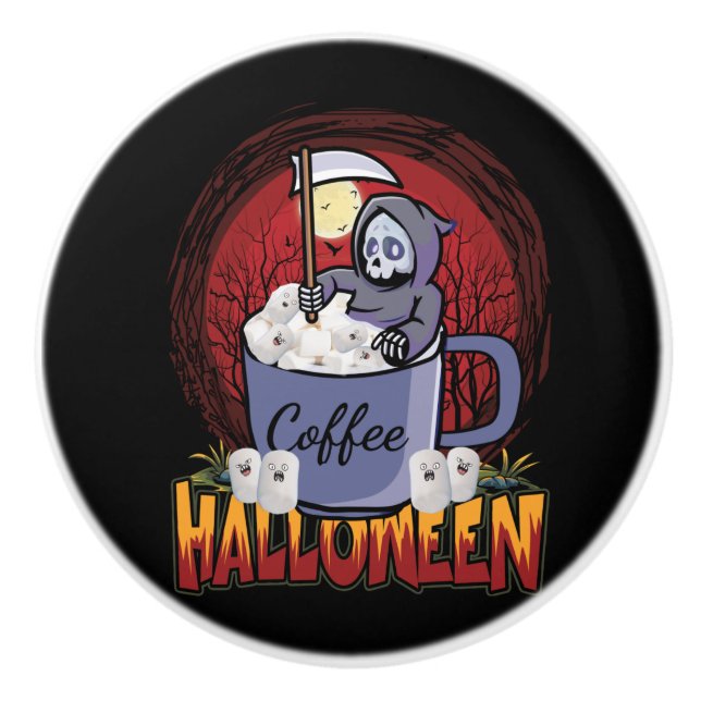 Kaffee trinken und Beängstigend sein Keramikknauf (Vorderseite)
