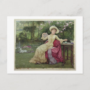 Kaffee trinken und im Garten lesen (w/c Postkarte