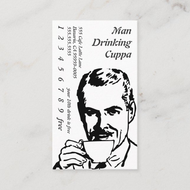 Kaffee-trinkende Linie Kunst-Morgen Cuppa Treuekarte (Vorderseite)