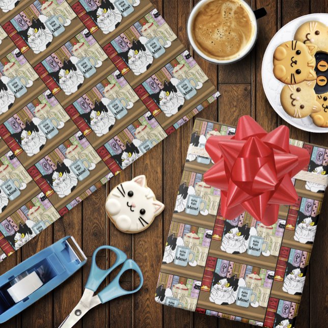 Kaffee Tuxedo Cat Funny Geschenkpapier (Von Creator hochgeladen)