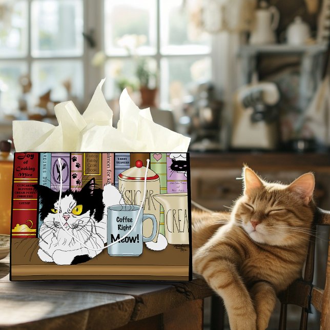 Kaffee Tuxedo Cat Funny Große Geschenktüte (Von Creator hochgeladen)