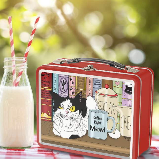 Kaffee Tuxedo Cat Funny Metall Brotdose (Von Creator hochgeladen)