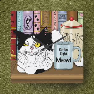 Kaffee Tuxedo Cat Funny Quadratische Wanduhr