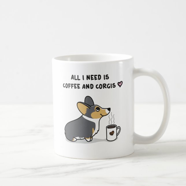 Kaffee u. Corgis [schwarzköpfige tri2] Kaffeetasse (Rechts)
