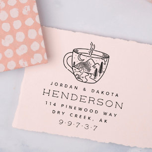 Kaffee und Abenteuer Verheirateten Paar Rücksende Permastempel