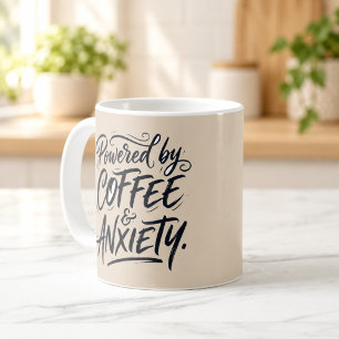 Kaffee und Angst angetrieben Lustige Skript-Tasse Kaffeetasse