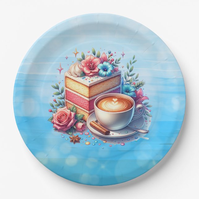 Kaffee und Birthday Cake Personalisiert Pappteller (Vorderseite)