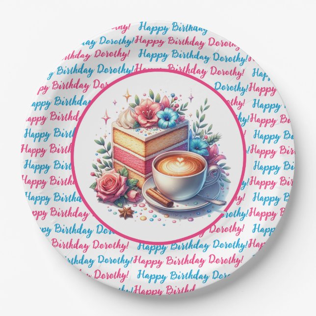 Kaffee und Birthday Cake Personalisiert Pappteller (Vorderseite)