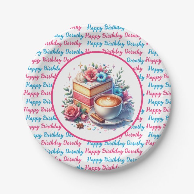 Kaffee und Birthday Cake Personalisiert Pappteller (Vorderseite)
