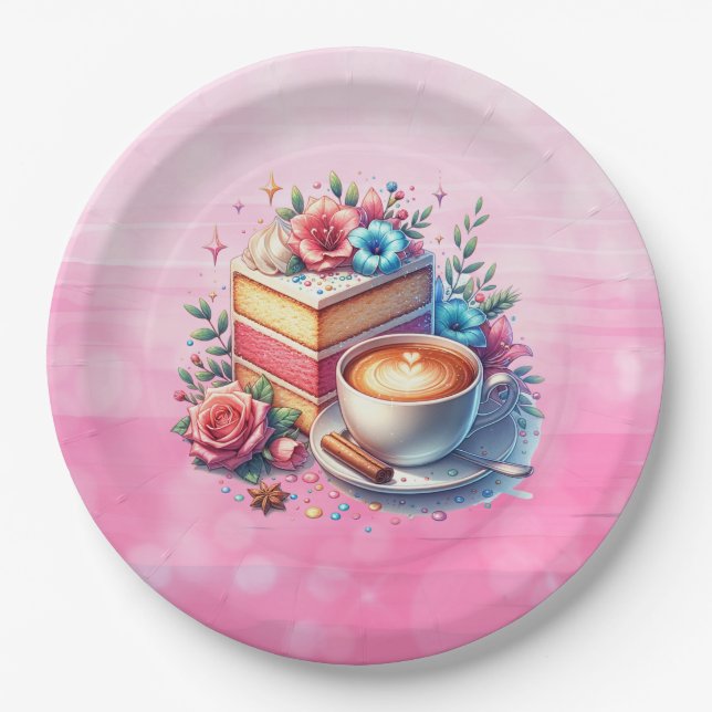 Kaffee und Birthday Cake Personalisiert Pappteller (Vorderseite)