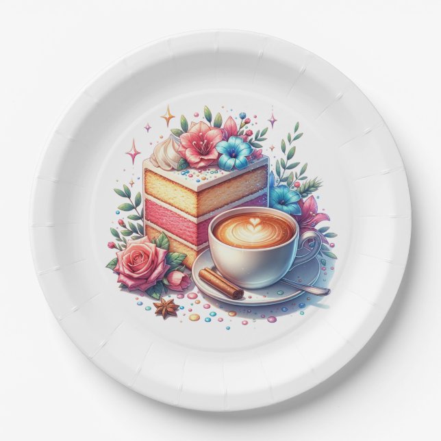 Kaffee und Birthday Cake Personalisiert Pappteller (Vorderseite)