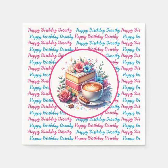 Kaffee und Birthday Cake Personalisiert Serviette (Vorderseite)
