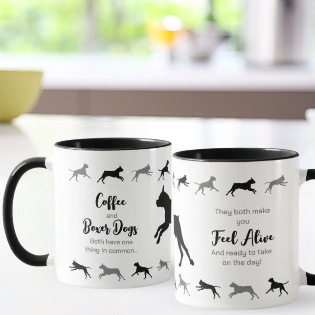 Kaffee und Boxer Hunde Zwei-Töne Tasse Schwarz & G (Von Creator hochgeladen)