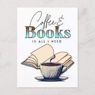 Kaffee und Bücher sind alles, was ich brauche Typo Postkarte
