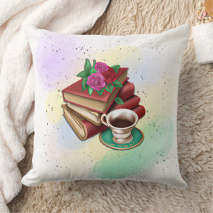 Kaffee und Bücherstapel Kissen