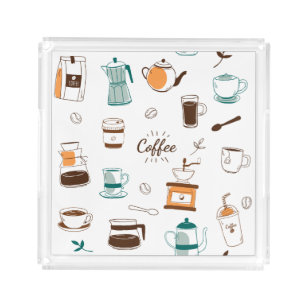 Kaffee und Café Muster Acryl Tablett