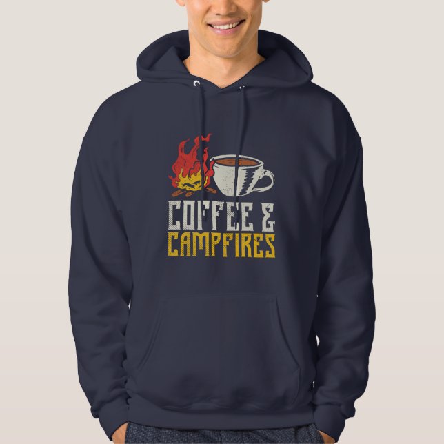 Kaffee und Campfire Camping Abenteuer Hoodie (Vorderseite)