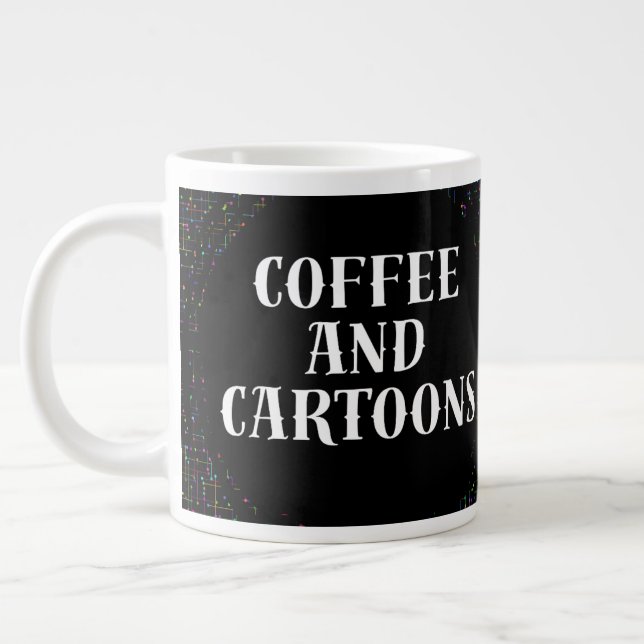 Kaffee und Cartoons Jumbo-Tasse (Links)
