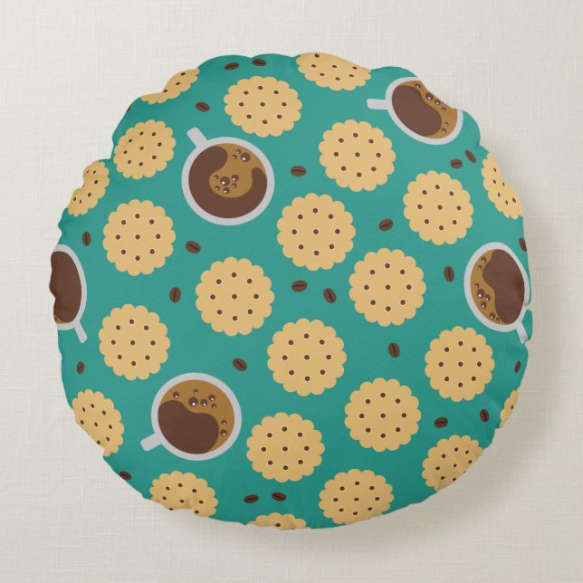 Kaffee und Cookies Rundes Kissen (Vorderseite)