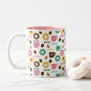 Kaffee- und Donut-Muster  Zweifarbige Tasse