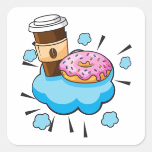 Kaffee- und Donut Retro-Illustration Quadratischer Aufkleber