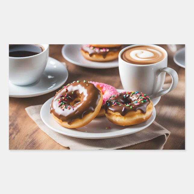 Kaffee und Donuts Rechteckiger Aufkleber (Vorderseite)