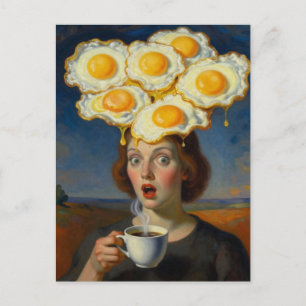Kaffee und Eier im Gehirn Surrealistische Frau Postkarte