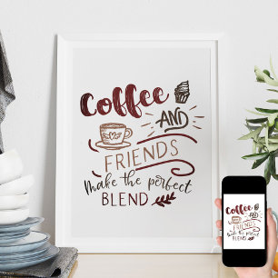 Kaffee und Freunde Bistro Doodle Art Typografie Poster