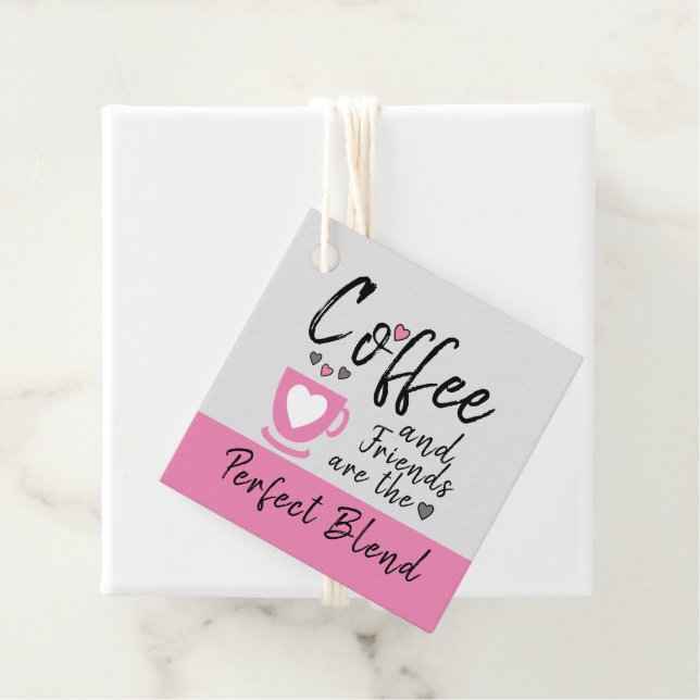 Kaffee und Freunde graue und rosa Geschenk Geschenkanhänger (Beispiel)