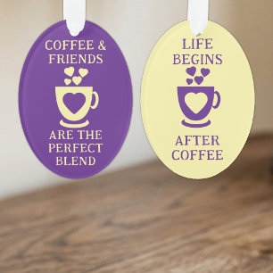 Kaffee und Freunde Liebe Herzen lila Ornament