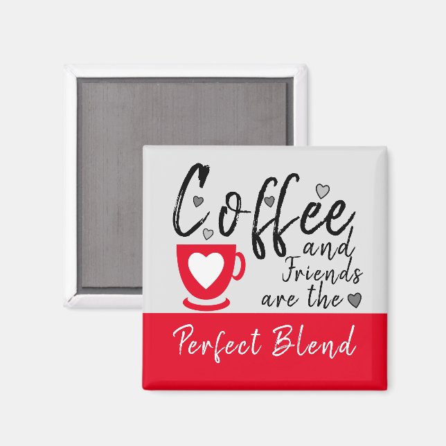 Kaffee und Freunde Liebe Herzen rot Magnet (Vorderseite/Rückseite)