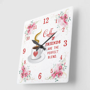 Kaffee und Freunde perfekt vermischen Wall Clock Quadratische Wanduhr