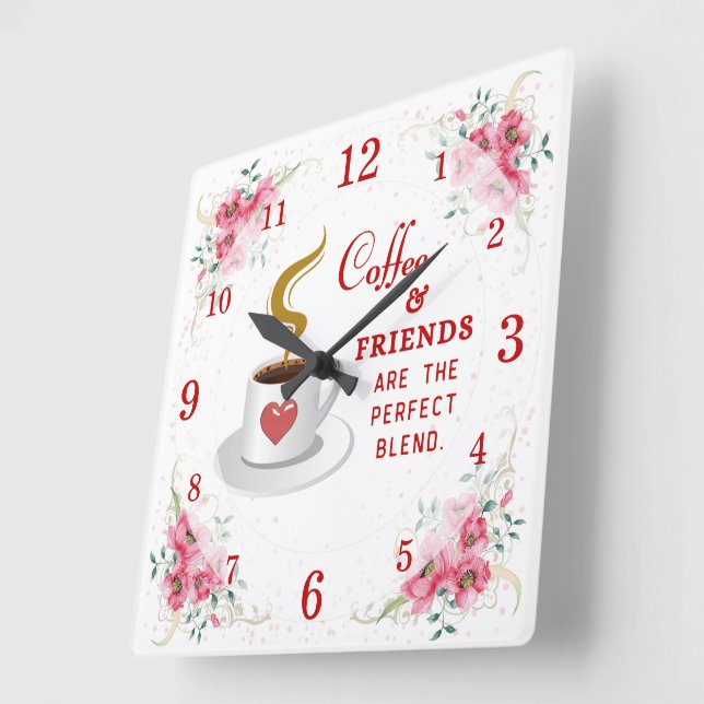 Kaffee und Freunde perfekt vermischen Wall Clock Quadratische Wanduhr (Winkel)