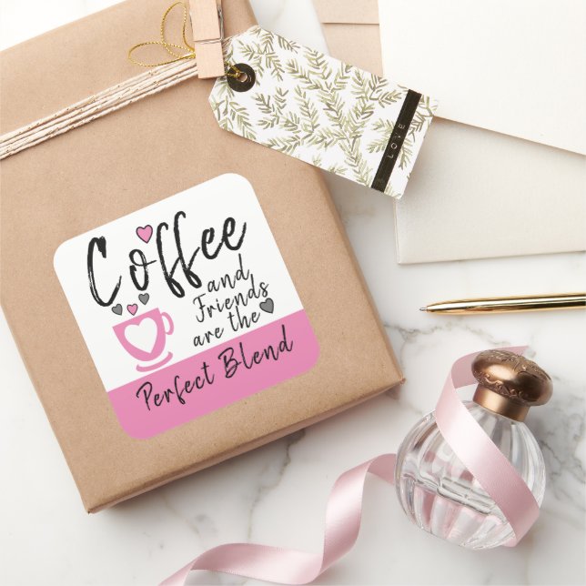 Kaffee und Freunde perfekte Mischung pink Quadratischer Aufkleber (Schenken)