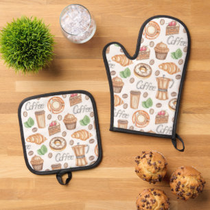 Kaffee und Gebäck Ofenhandschuh & Topflappen-Set