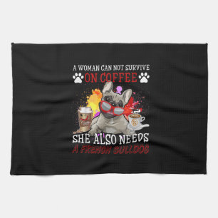 Kaffee und Hund Kaffee und Französische Bulldogge  Geschirrtuch