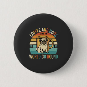 Kaffee und Hunde Retro-Mops-Liebhaber Button
