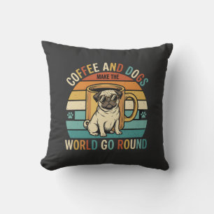 Kaffee und Hunde Retro-Mops-Liebhaber Kissen