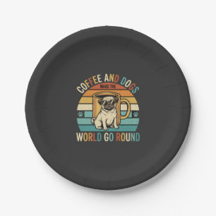 Kaffee und Hunde Retro-Mops-Liebhaber Pappteller