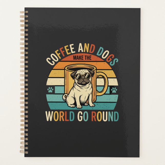 Kaffee und Hunde Retro-Mops-Liebhaber Planer (Vorderseite)