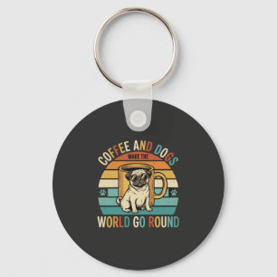 Kaffee und Hunde Retro-Mops-Liebhaber Schlüsselanhänger