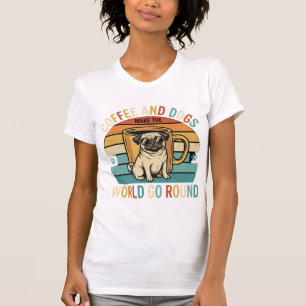 Kaffee und Hunde Retro-Mops-Liebhaber T-Shirt