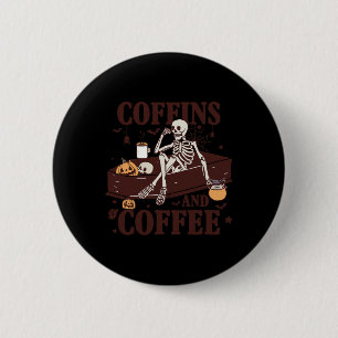 Kaffee und Kaffee Funny Skeleton Halloween Button
