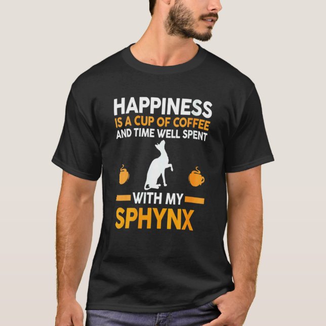 Kaffee und Katze Sphynx T-Shirt (Vorderseite)
