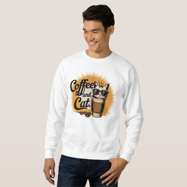 Kaffee und Katze Sweatshirt (Vorne ganz)