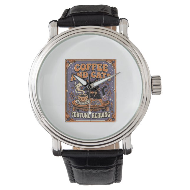 Kaffee und Katzen Kat Teeblätter Kaffee Schicksal  Armbanduhr (Vorderseite)