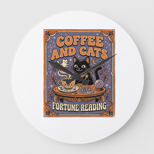 Kaffee und Katzen Kat Teeblätter Kaffee Schicksal  Große Wanduhr (Vorderseite)