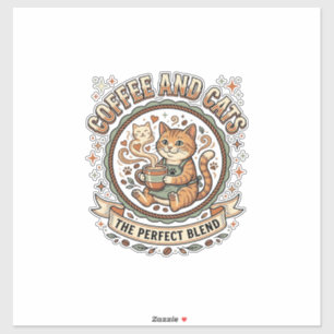 Kaffee Und Katzen Katze Kaffee Vintage Vektor Kuns Aufkleber