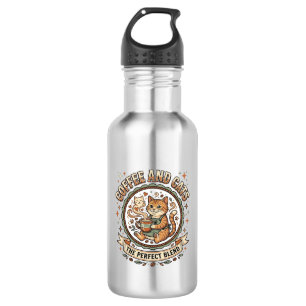 Kaffee Und Katzen Katze Kaffee Vintage Vektor Kuns Edelstahlflasche