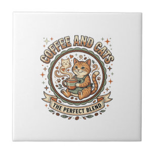 Kaffee Und Katzen Katze Kaffee Vintage Vektor Kuns Fliese